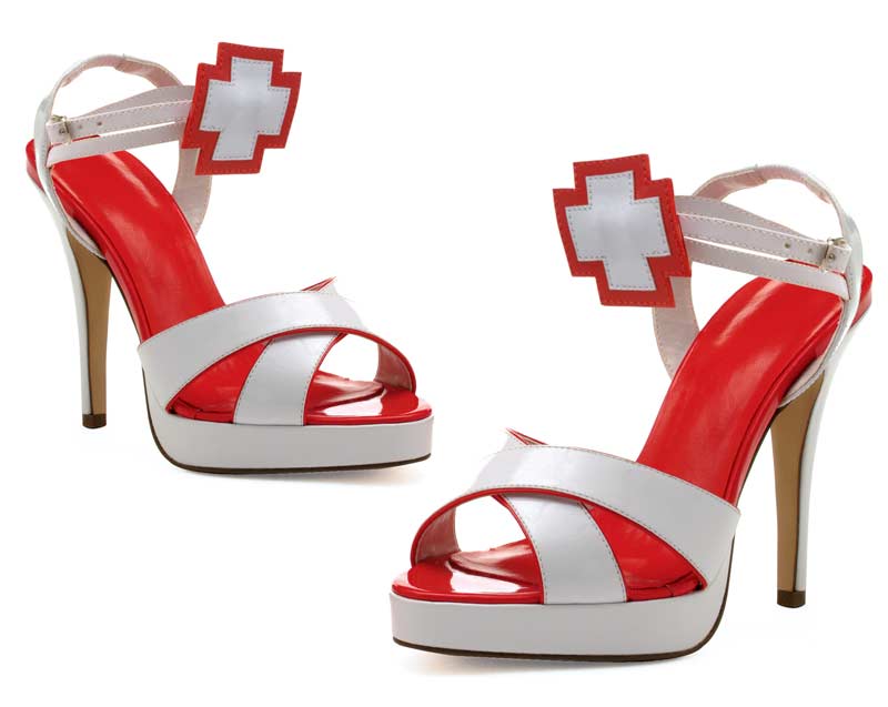 451-FLORENCE - White - 4`` Heel Nurse Open Toe Sandal Cross at Ankle in High Heels and Platforms