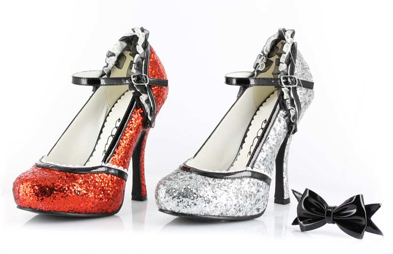 453-LACEY - Red Glitter - 4.5`` Heel Glitter Shoe with Bow Clip in High Heels and Platforms