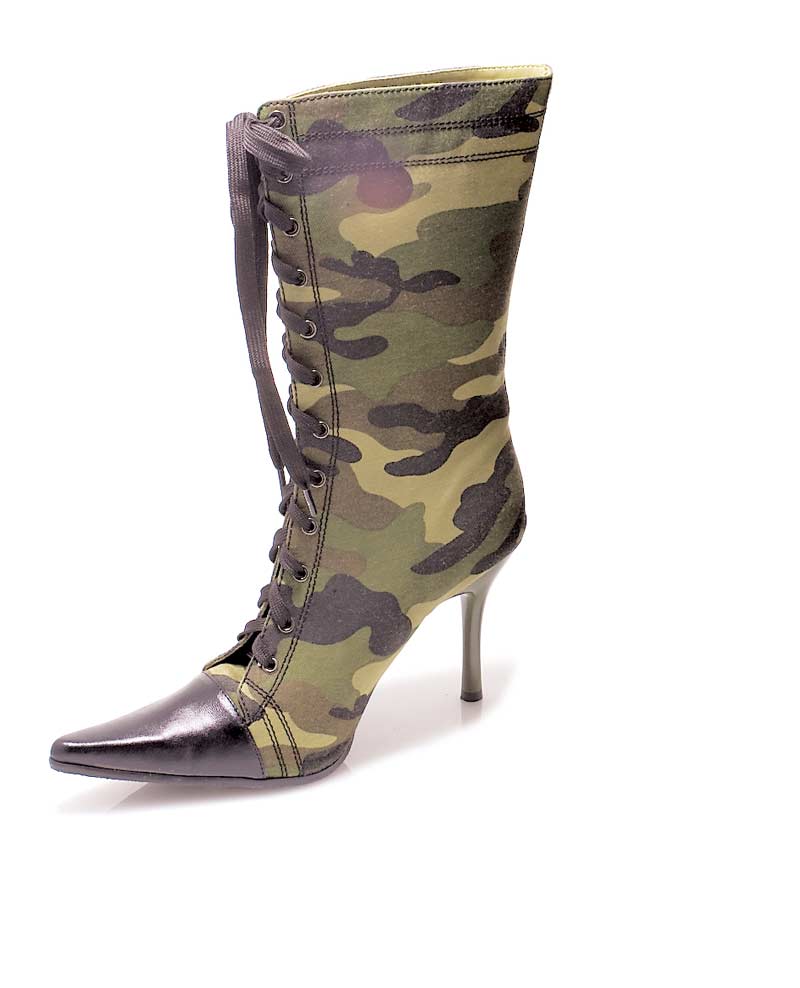 457-CAMO - Green - 4.5`` Heel Knee High Green Camo Boot with Zipper. in Ankle High and Mid Calf Heels and Plaforms