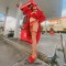 Glory-501F-8 - Red Faux Leather Fur Clear