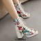 Peep Toe Lace Up Flower Print Chunky Heels Summer Gladiator Boots - White