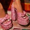 Peep Toe Butterfly Knot Ankle Gladiator Buckle Straps Chunky Heels Platforms Glitters Sandals - Pink