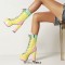 Round Toe Candy Color Lace Up with Zipper Chunky Heels Ankle High Platforms Boots - Green