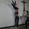 Round Toe Over The Knee Platforms Metal Zipper Punk Thigh Highs Stiletto Heels Rivet Boots - Black Faux Leather