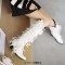Square Toe Knee Highs Tassel Decorated Chunky Heels Crocodile Pattern Western Style Boots - White Faux Leather