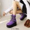 Round Toe Lace Up Punk Gothic Platforms Wedges Boots - Purple Faux Leather