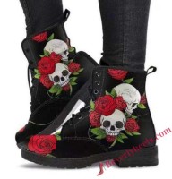 Dr Martens Style Flower, Roses and Skulls Ankle Boots
