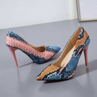 Ladies Party Stiletto Pumps - Blue and Orange Snake