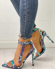Ladies Party Stiletto Sandals B - Blue Snake 