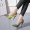 Ladies Party Stiletto Pumps - Green and Yellow Snake