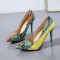 Ladies Party Stiletto Pumps - Green and Yellow Snake