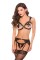 12-1165K - Kitten Croc And Eyelash Lace Bra, Garterbelt And G String 3 Pc Set