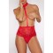 A1166R - Allure Lingerie Lovebug High Waisted Scalloped Lace Thong to Neck Red