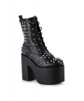 DF-003 Platform Calf-High Boots - Black PU with Studs