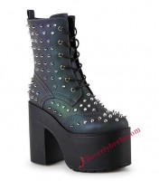 DF-003 Platform Calf-High Boots - Multi-Colored Reflective with Studs