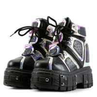 Mangosteen-05 Platform Sneakers - Black Hologram
