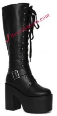 DF-002 Black Platform Boots - Black PU
