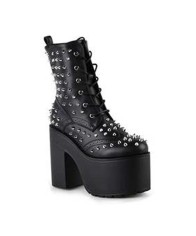 DF-003 Platform Calf-High Boots - Black PU with Studs