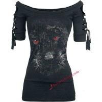 Gothic Black Panther T-Shirt Top with Shoulder Straps