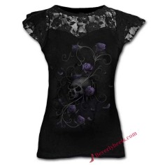 Skull with Purple Roses Lady Tank Top