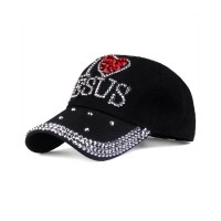 I Love Jesus Adjustable Baseball Cap with Rhinestones - Black