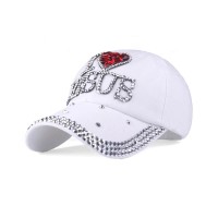 I Love Jesus Adjustable Baseball Cap with Rhinestones - White