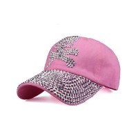 Pirate Skull Adjustable Baseball Cap with Rhinestones - Pink
