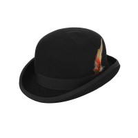 Derby Bowler Satin Lined Old Fashion Costumes Feathers Hat - Black