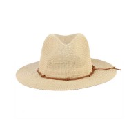 Panama Straw Leather Ribbon Summer Beach Hat - Beige
