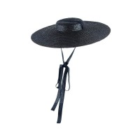 Flat Cartwheel Straw Summer Beach Fashion Hat - Navy Blue