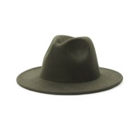 Old Fashion Wide Brim Wool Felt Fedora Hat - Army Green