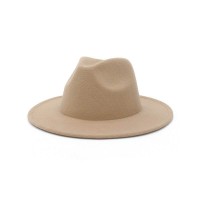 Old Fashion Wide Brim Wool Felt Fedora Hat - Beige