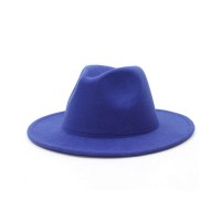 Old Fashion Wide Brim Wool Felt Fedora Hat - Blue