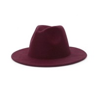 Old Fashion Wide Brim Wool Felt Fedora Hat - Burgundy