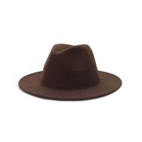 Old Fashion Wide Brim Wool Felt Fedora Hat - Coffee