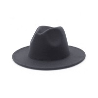 Old Fashion Wide Brim Wool Felt Fedora Hat - Dark Gray