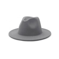 Old Fashion Wide Brim Wool Felt Fedora Hat - Gray