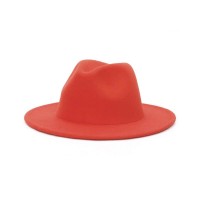 Old Fashion Wide Brim Wool Felt Fedora Hat - Orange