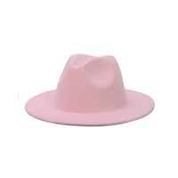 Old Fashion Wide Brim Wool Felt Fedora Hat - Pink