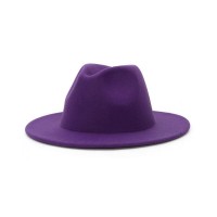Old Fashion Wide Brim Wool Felt Fedora Hat - Purple
