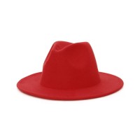 Old Fashion Wide Brim Wool Felt Fedora Hat - Red