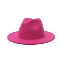 Old Fashion Wide Brim Wool Felt Fedora Hat - Rose