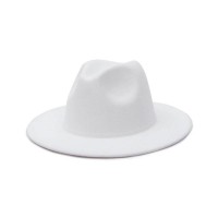 Old Fashion Wide Brim Wool Felt Fedora Hat - White