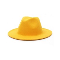 Old Fashion Wide Brim Wool Felt Fedora Hat - Yellow