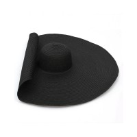 Oversized Straw Summer Brim Summer Sun Beach Hat - Black