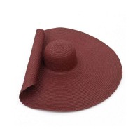 Oversized Straw Summer Brim Summer Sun Beach Hat - Wine Red