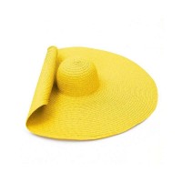 Oversized Straw Summer Brim Summer Sun Beach Hat - Yellow