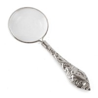 European Retro Glass Lens Embossed Handle Reading Magnifying Glass - 6x - SPECIAL - Silver