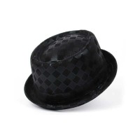 Porkpie Rustic Diamond Pattern Style Hat - Black
