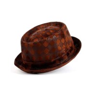 Porkpie Rustic Diamond Pattern Style Hat - Coffee